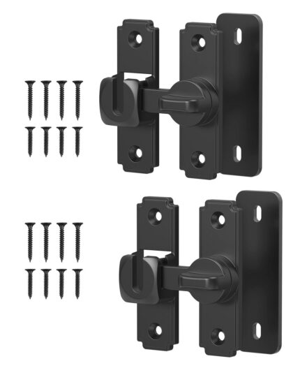 90/180 Degree Barn Door Lock, Safety Flip Lock, Adjustable Sliding Door Latch for Bathroom, Wardrobe, Bedroom & Garden Door, Spacers Included, 2Pack (black)