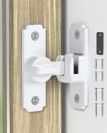 90/180 Degree Barn Door Lock, Safety Flip Lock, Adjustable Sliding Door Latch for Bathroom, Wardrobe, Bedroom & Garden Door, Spacers Included, 1Pack (White)