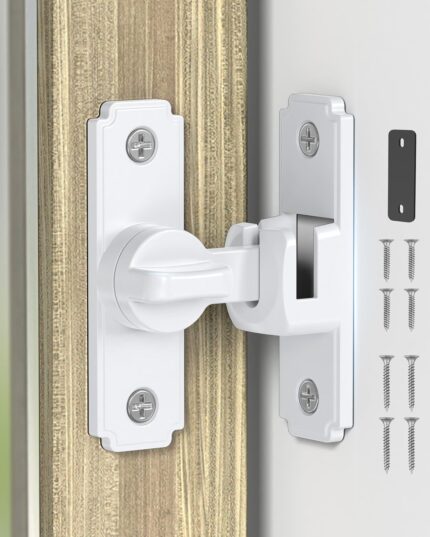 90/180 Degree Barn Door Lock, Safety Flip Lock, Adjustable Sliding Door Latch for Bathroom, Wardrobe, Bedroom & Garden Door, Spacers Included, 1Pack (White)