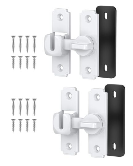 90/180 Degree Barn Door Lock, Safety Flip Lock, Adjustable Sliding Door Latch for Bathroom, Wardrobe, Bedroom & Garden Door, Spacers Included, 2Pack (White)