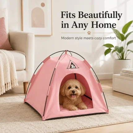 【Portable Foldable Pet Tent】Made of wear-resistant & water-resistant Oxford cloth with thickened quilted mat and sturdy frame. Ideal for indoor & outdoor use, a cozy private den for cats and small dogs.（pink.L)
