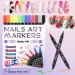 12-Pack, 24-Color Dual-Tip Acrylic Nail Art Markers, 0.5mm Fine Liner & Soft Brush Tip, Waterproof & Quick-Dry Nail Painting Pens