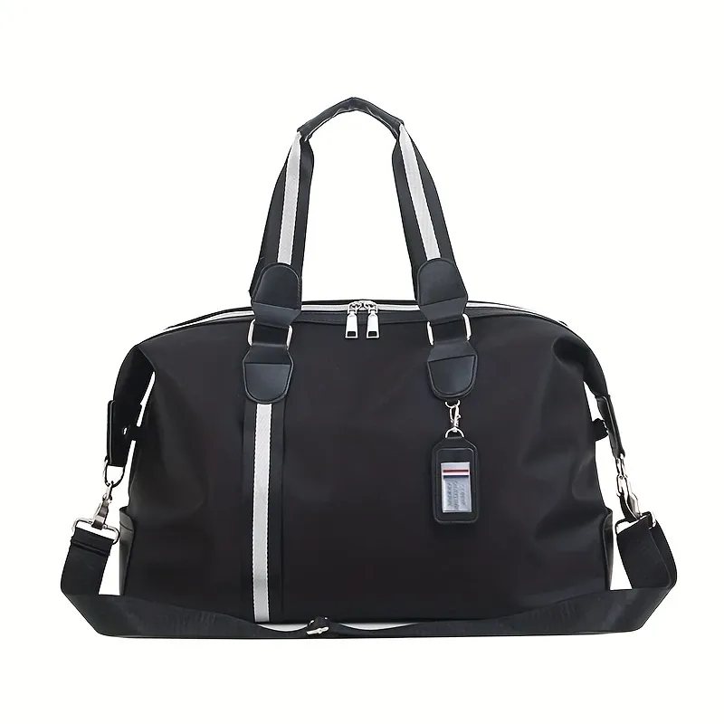 V1232-SWXKB-003-00 Dark Blue Foldable Travel Bag, Nylon Large Capacity Tote & Crossbody, Multi-Pocket Business Short Trip Gym Duffel.(BLACK:L) - Image 1
