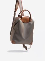 Retro Nylon Backpack: PU Leather Color-Block / Packable & Lightweight / 14-inch Laptop Compartment / Under 20L Capacity, 3-Way Carrying, Versatile for Commuting & Short Trips!(khaki) - Image 2