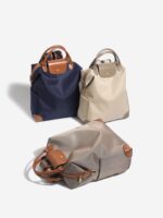 Retro Nylon Backpack: PU Leather Color-Block / Packable & Lightweight / 14-inch Laptop Compartment / Under 20L Capacity, 3-Way Carrying, Versatile for Commuting & Short Trips!(khaki) - Image 3