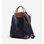 Retro Nylon Backpack: PU Leather Color-Block / Packable & Lightweight / 14-inch Laptop Compartment / Under 20L Capacity, 3-Way Carrying, Versatile for Commuting & Short Trips!(khaki) - Image 5