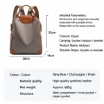 Retro Nylon Backpack: PU Leather Color-Block / Packable & Lightweight / 14-inch Laptop Compartment / Under 20L Capacity, 3-Way Carrying, Versatile for Commuting & Short Trips!(khaki) - Image 12