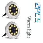 2pcs Solar Outdoor Buried Light Waterproof Garden Lawn Lamp Warm Landscape Lighting No Wiring Auto Charge Night Illumination Decorative Light.*Warm light