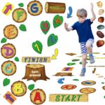 115 Pieces Hopscotch Floor Decals Alphabet Number Jungle Theme Educational Floor Stickers for Kids Room Nursery Classroom Playroom, 14 x 11 inches