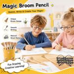 12 Pcs Halloween Party Supplies Kit, Black Round Frame Glasses No Lenses, Wizard Wand Pencils and Broom Pens for Cosplay Birthday Party Decorations - Image 5