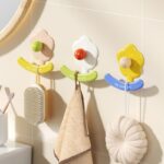 Flower Punch-Free Hook, Self-Adhesive Hook for Bathroom Towel & Facial Tissue Storage—Yellow - Image 2