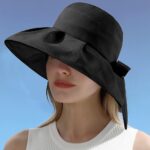 Women's UPF50+ Foldable Wide Brim Bucket Hat, Summer Beach Sun Hat for Fishing and Hiking - Black - Image 3