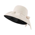 Women's UPF50+ Foldable Wide Brim Bucket Hat, Summer Beach Sun Hat for Fishing and Hiking - Beige