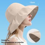 Women's UPF50+ Foldable Wide Brim Bucket Hat, Summer Beach Sun Hat for Fishing and Hiking - Beige - Image 5