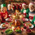 Snowman tableware and candlelit Christmas tree, accompanied by golden roast turkey with fresh fruits and desserts. Capture this warm winter reunion with full festive ritual.（red） - Image 8