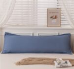 48 x 150cm Blue Washed Cotton Linen Long Pillowcase - Extra Long Soft Breathable Pillow Cover, Machine Washable for Double and Couple Pillows